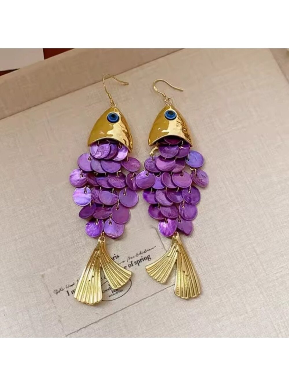 Lilac Fish Goddess Gold Earrings